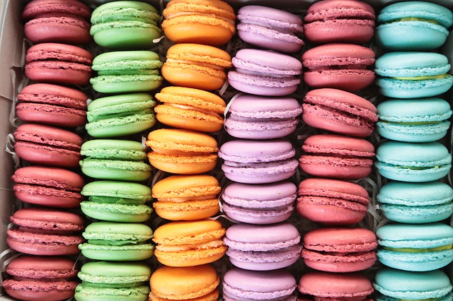 macaron cookies in various colors
