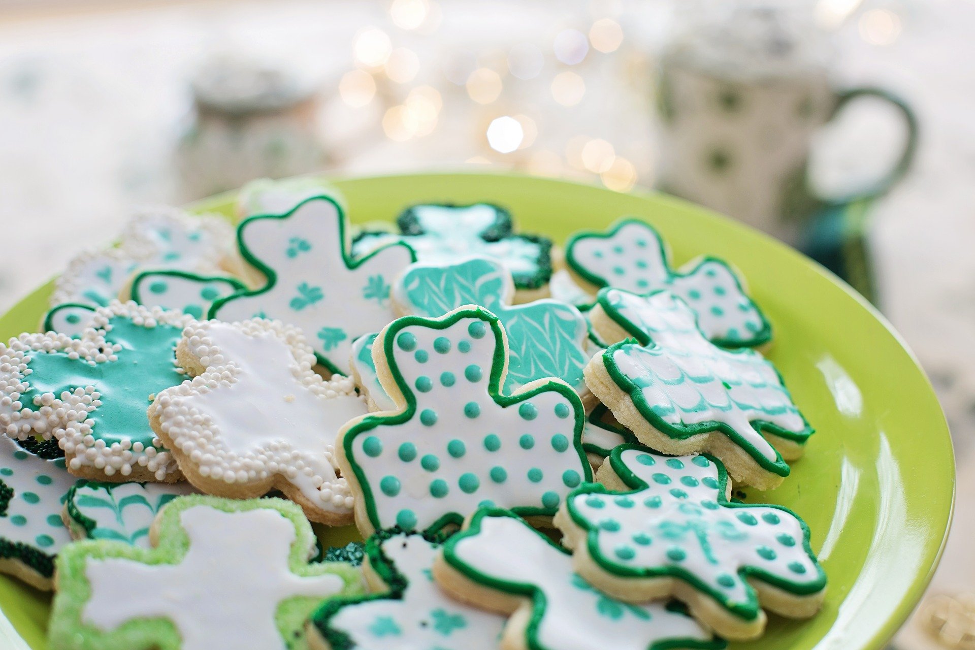 decorated shamrock cookies for St. Patrick's day